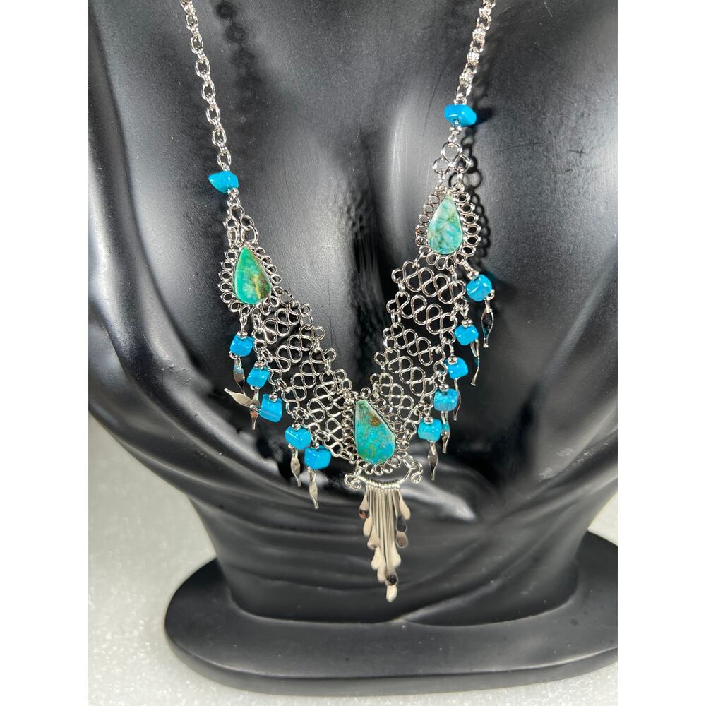 Vintage Natural Stone Hand Crafted Wire Wrap Necklace 80s 90s Southwestern Look - Picture 10 of 16